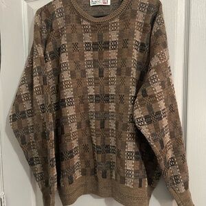 Men's Geometric Knit Sweater - Brown Florence tricot made in Italy size Xl